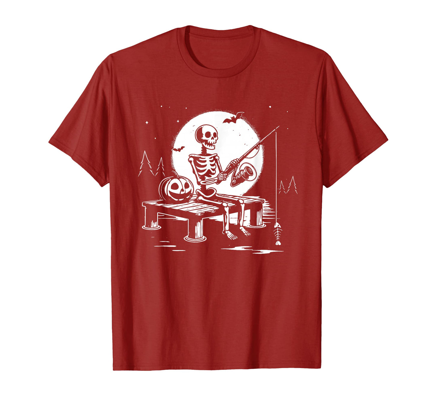 Skeleton Fishing and waitng for Halloween Spooky Parties T-Shirt
