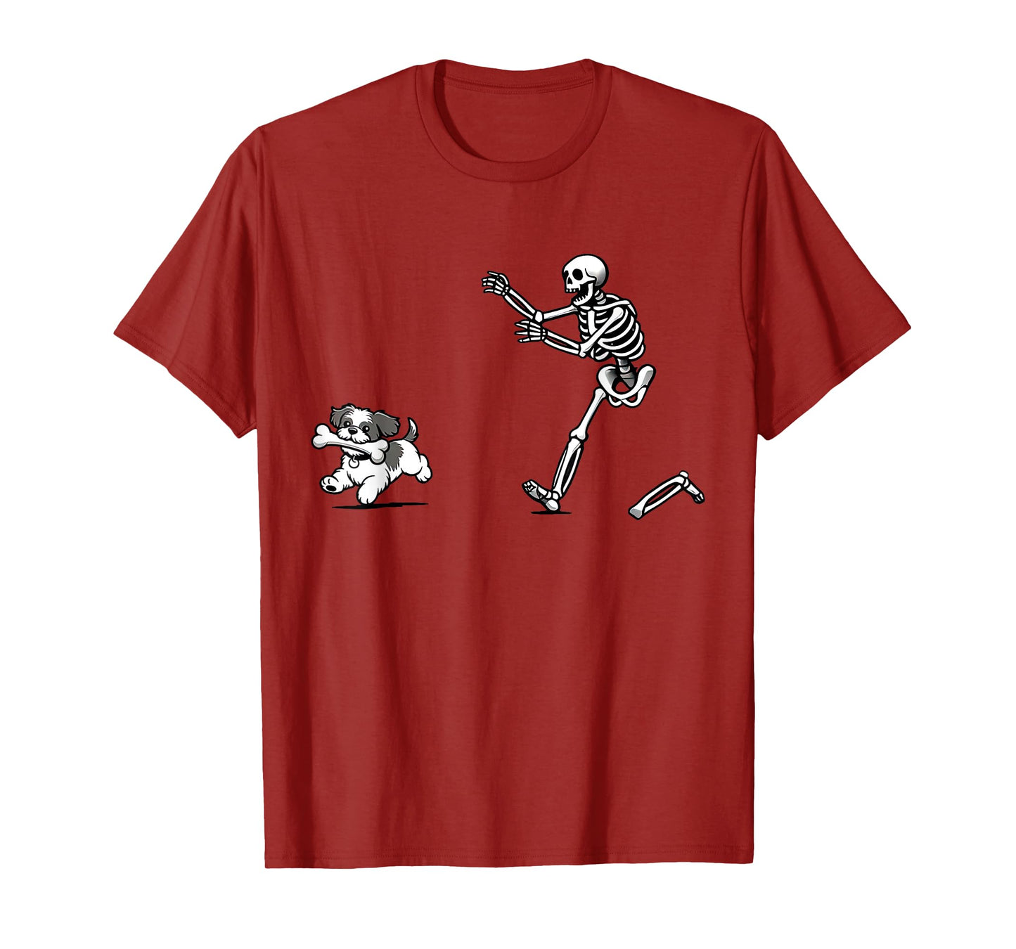 Halloween Funny Skeleton Chasing Tzu Dog Mom Pet Lover T-Shirt