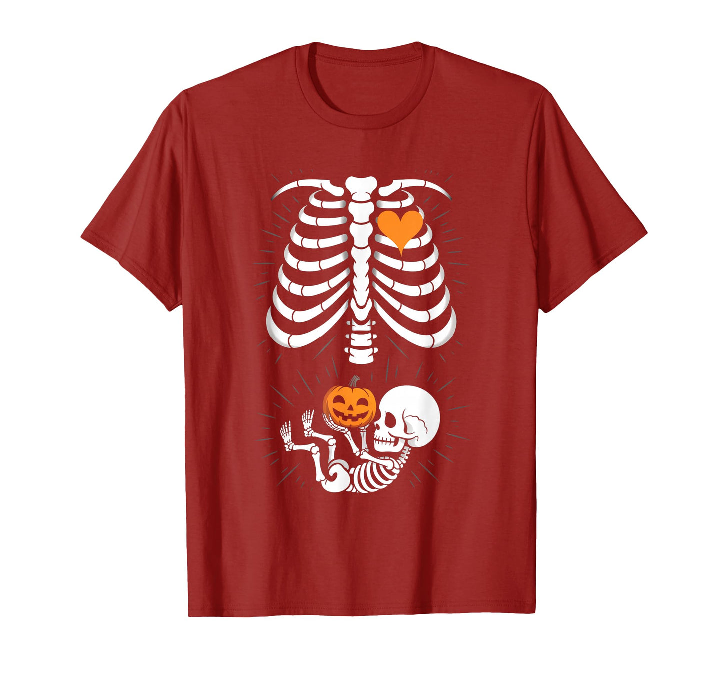 Halloween Skeleton Baby Rib Cage Maternity Pregnant Pumpkin T-Shirt