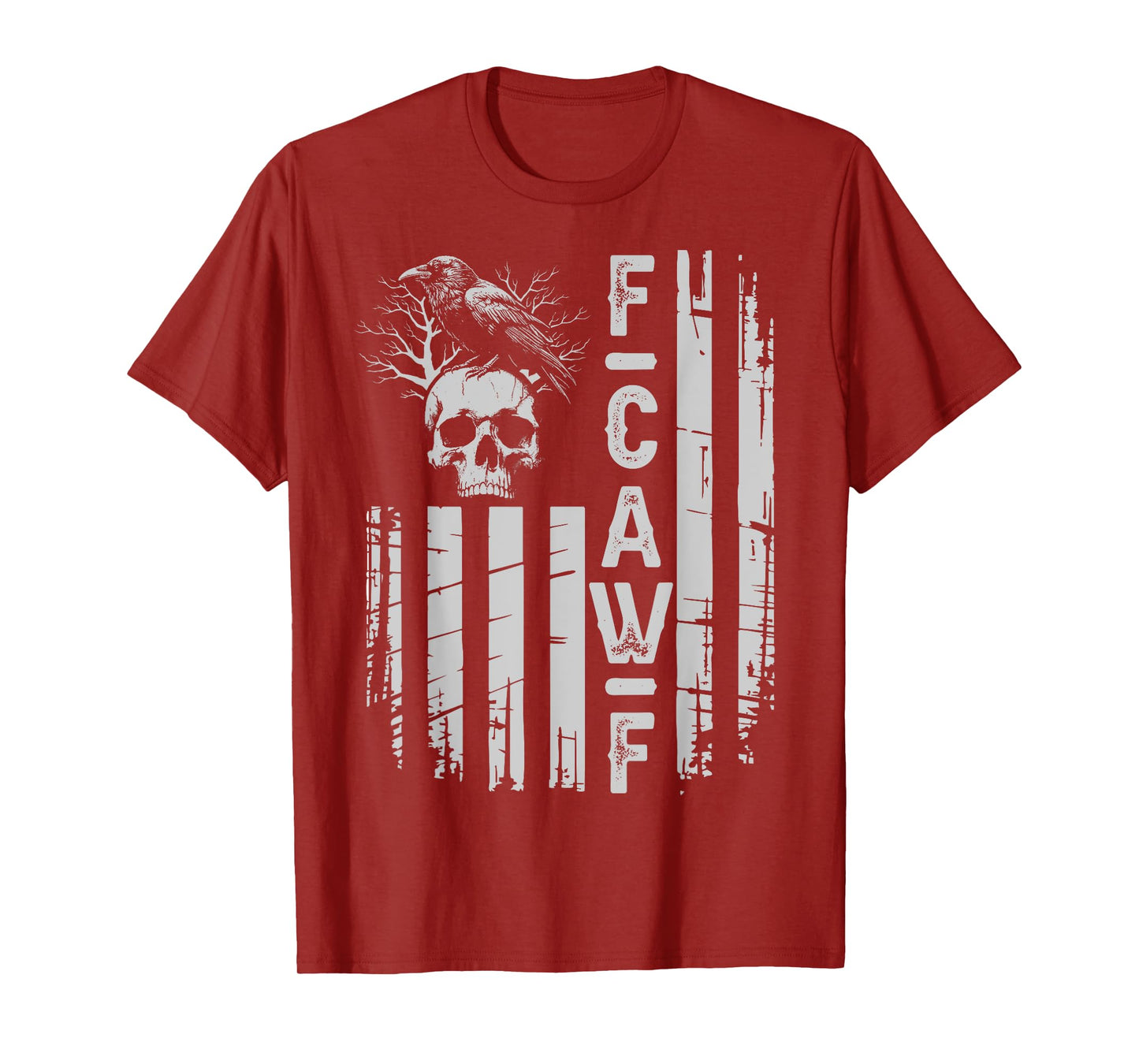 Fcawf Crow US Flag Black Bird Skull Goth F Caw F Adult Humor T-Shirt