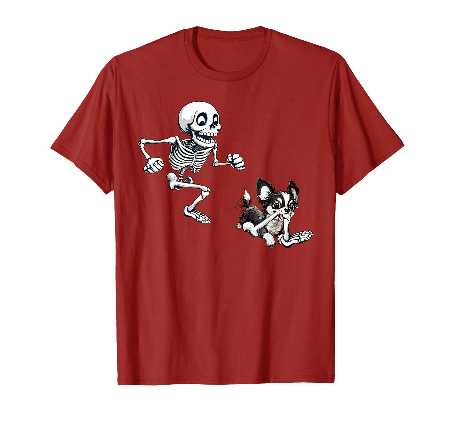 Skeleton Chasing Dog Chihuahua Halloween Spooky Pet Lover T-Shirt