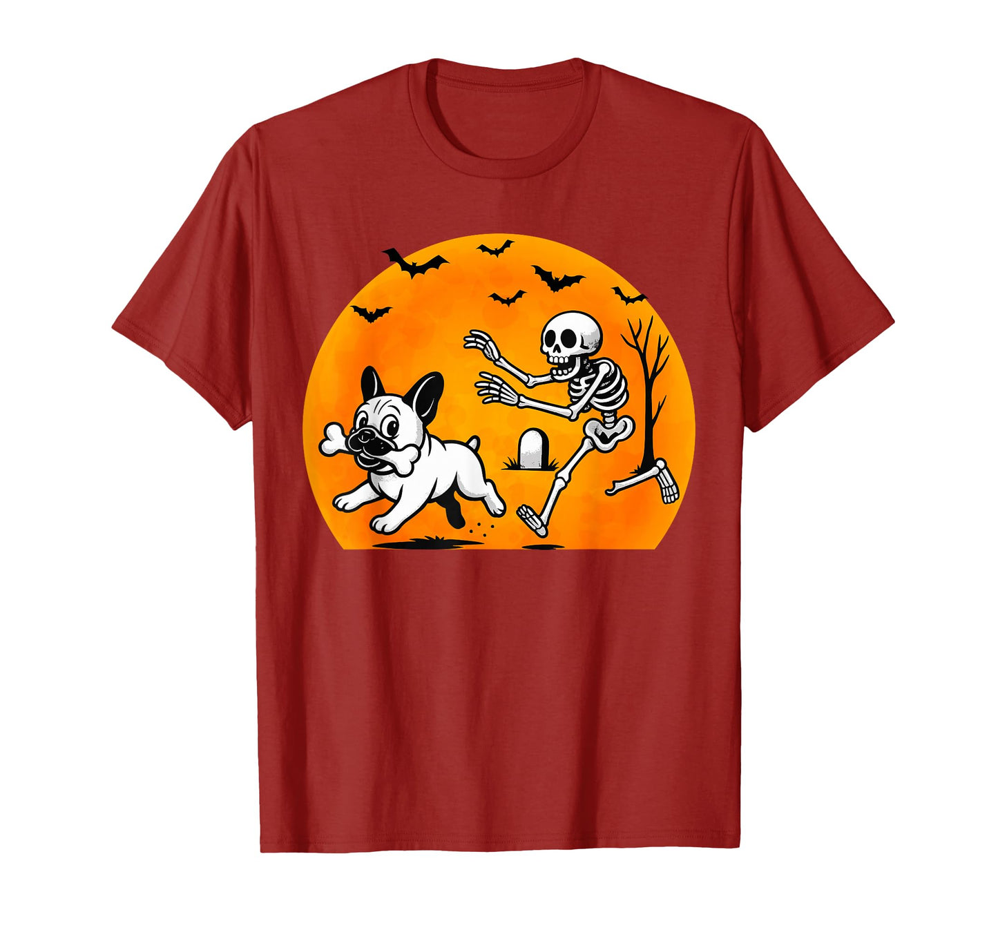 Halloween Skeleton Chasing French Bulldog Pet Lover Dog Mom T-Shirt