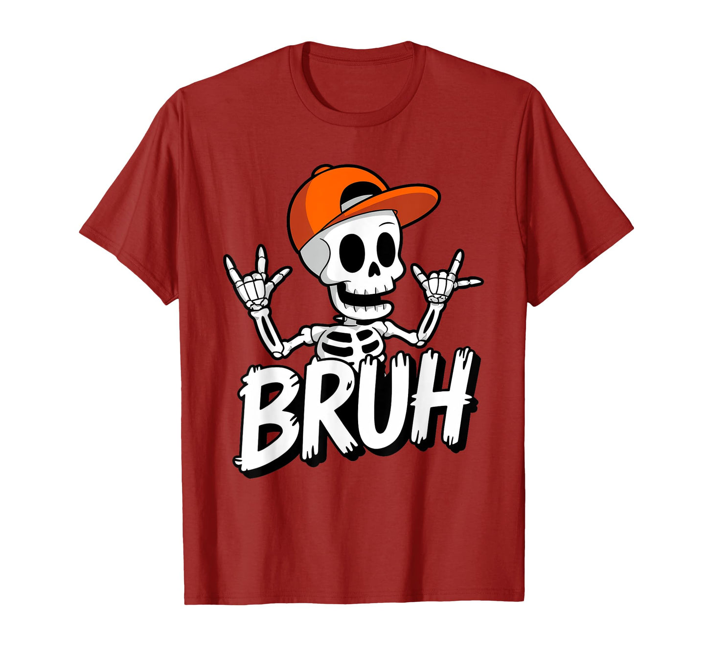 Rock Hand Sign Funny Halloween Skeleton Bruh for Boys Kids T-Shirt