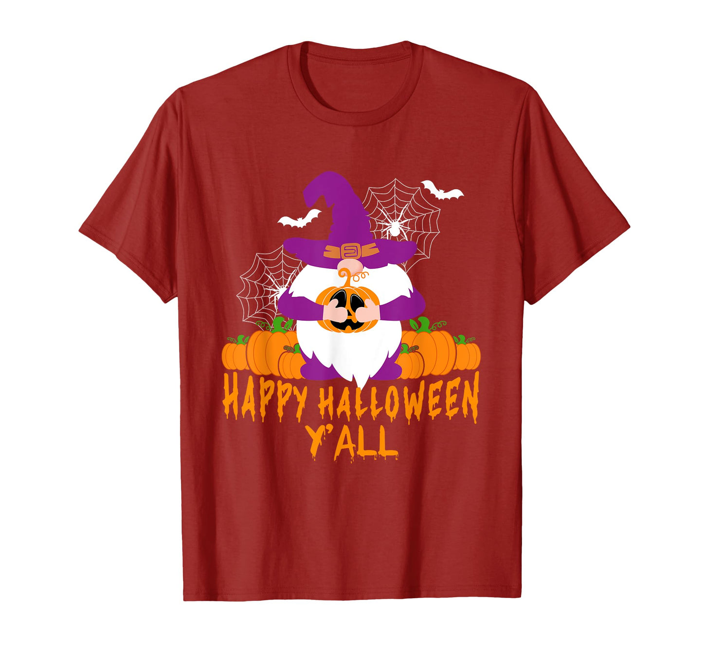 Happy Halloween Y'all Gnome Pumpkin Autumn Fall Men Women T-Shirt