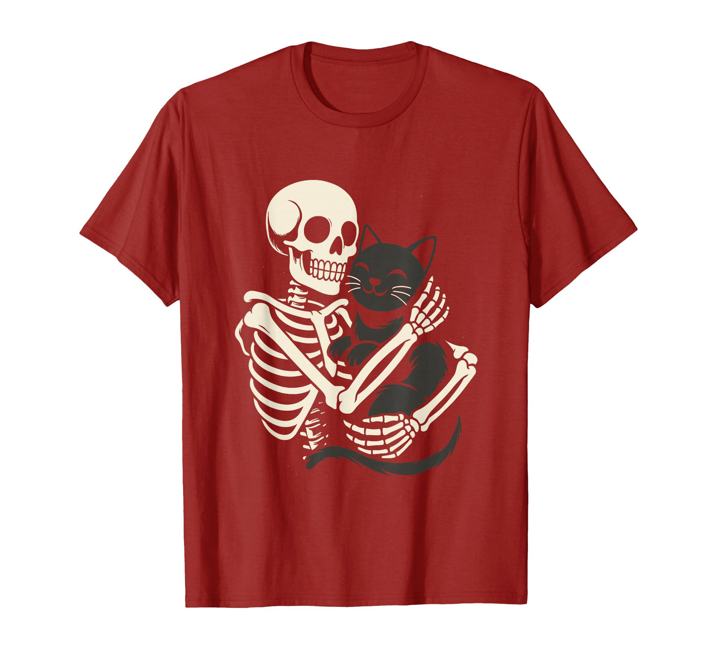 Skeleton Hugging Cat Funny Halloween Spooky Outfit T-Shirt