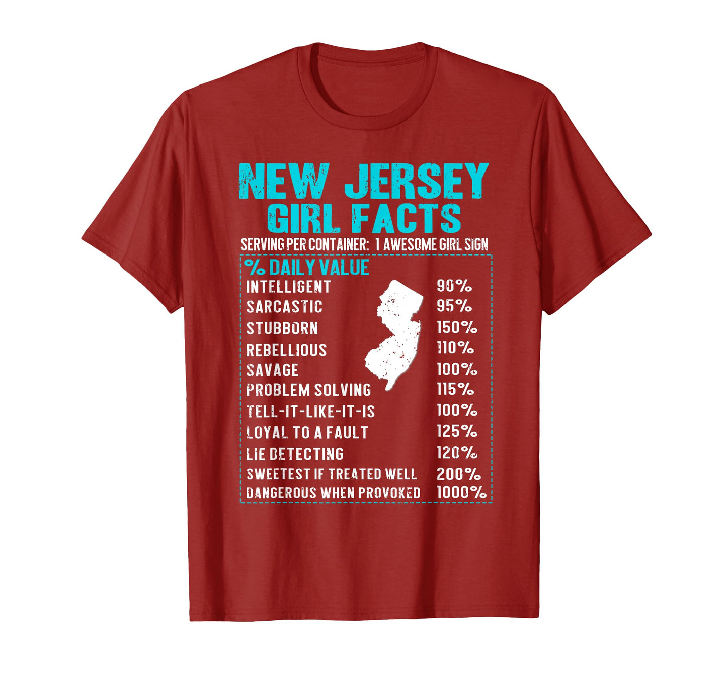 New Jersey Girl Facts Funny Birthday Gift Born in New Jersey T-Shirt