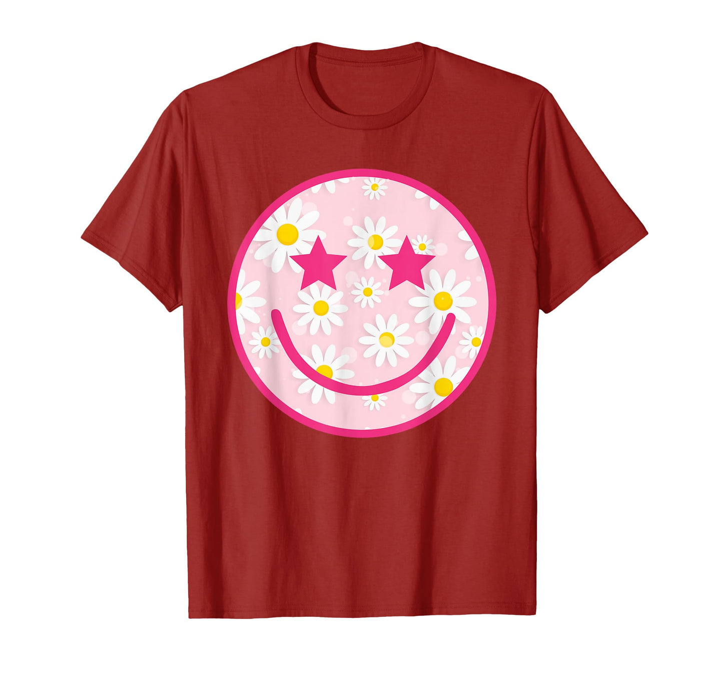 Funny Pink Happy Face Daisy Flower Smile Face Trendy T-Shirt