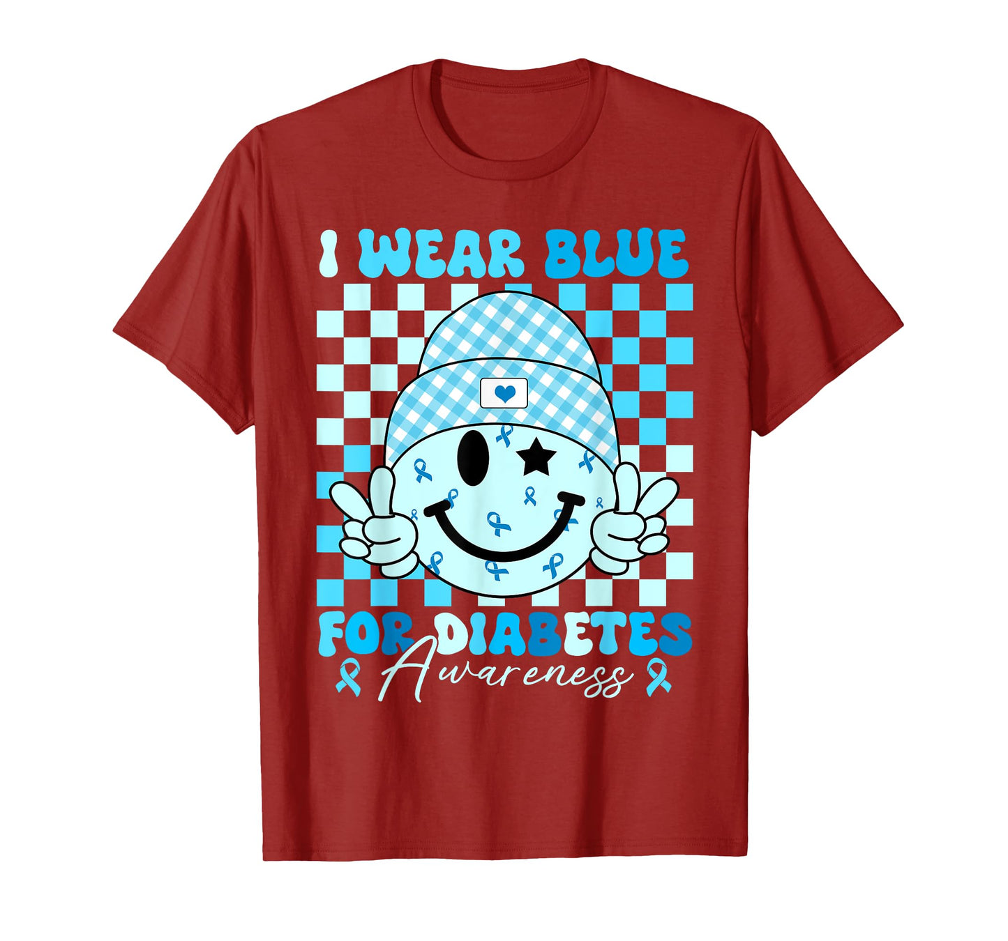 I Wear Blue For Diabetes Awareness Smile Face Men Women Kids T-Shirt