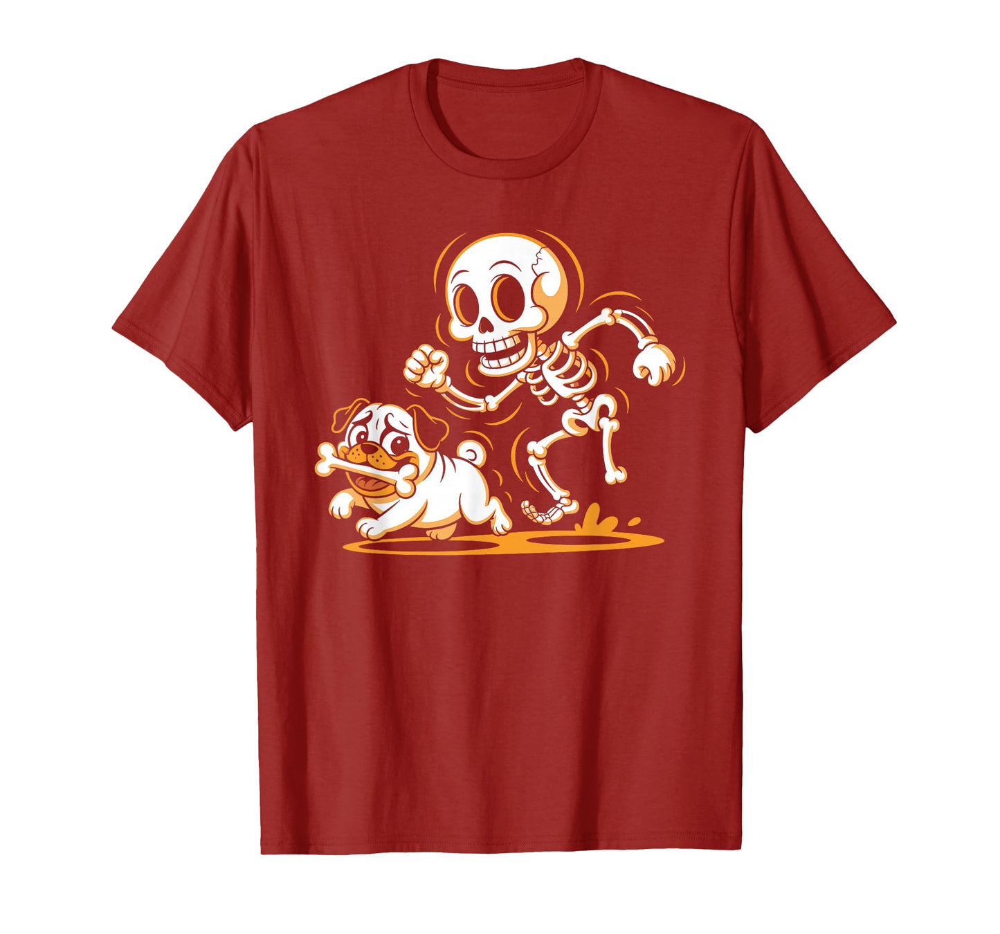 Funny Halloween Dog Lover Skeleton Chasing Pug Men Women T-Shirt