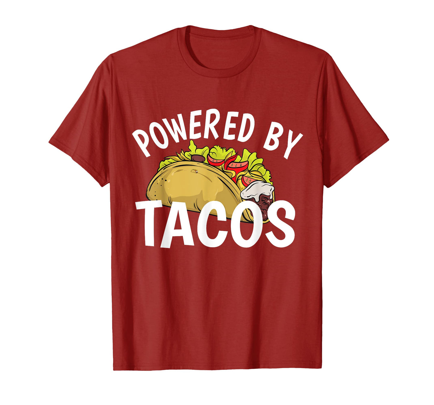 Funny Taco Powered By Tacos T-Shirt, Unisex-Adults, Black, Small, Short Sleeve, Classic Fit