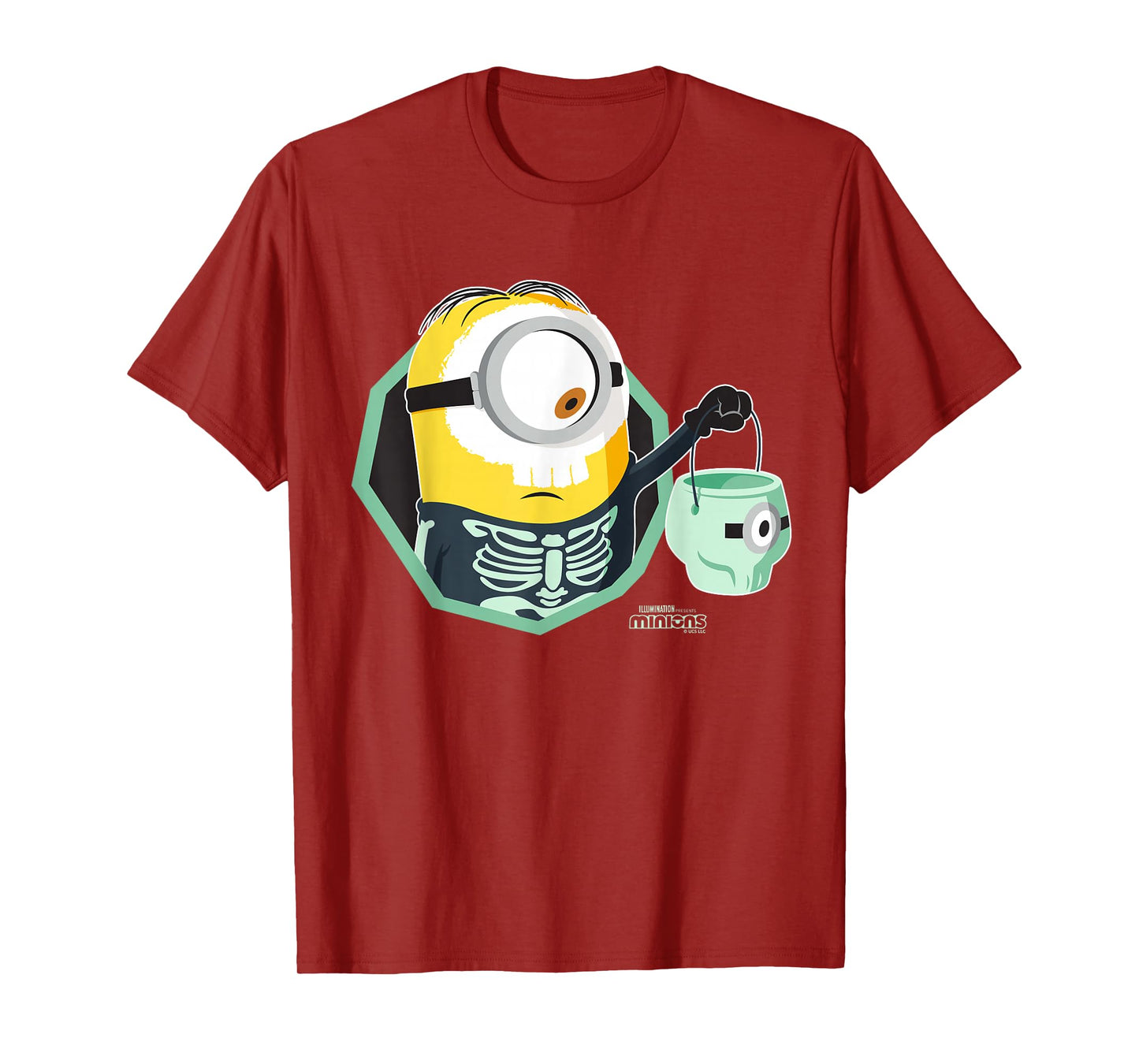Minions Stuart Skeleton Costume with Bucket T-Shirt