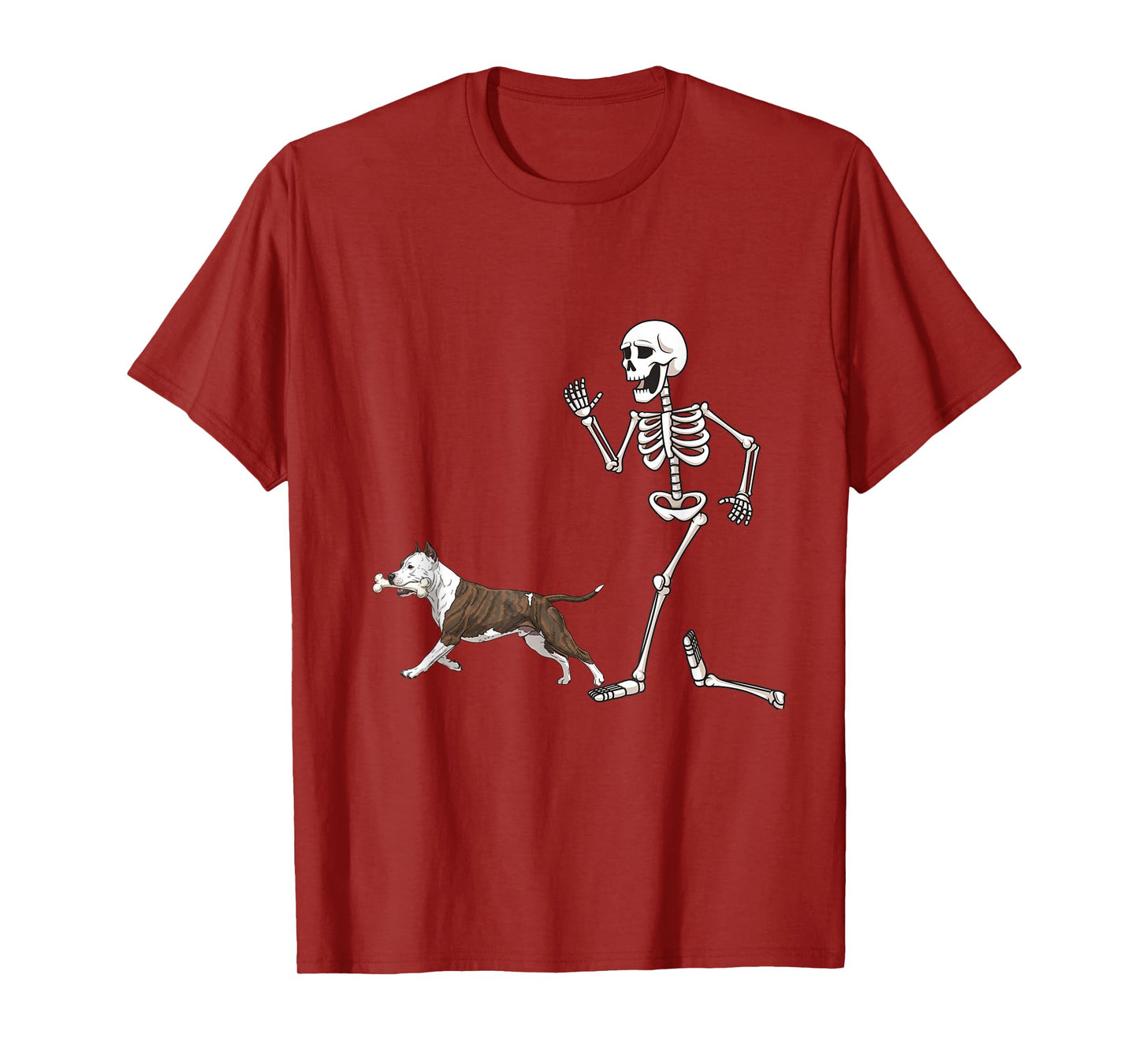 Funny Halloween American Staffordshire Terrier and Skeleton T-Shirt