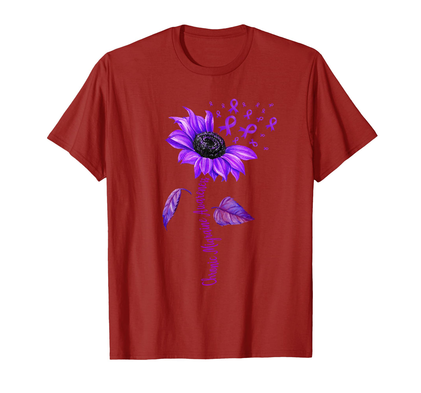 Chronic Migraine Awareness Month Sunflower Purple Ribbon T-Shirt