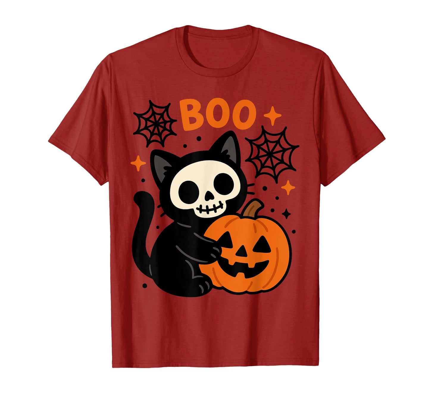 Black Cute Cat Skeleton Boo Pumpkin Halloween Vibes T-Shirt