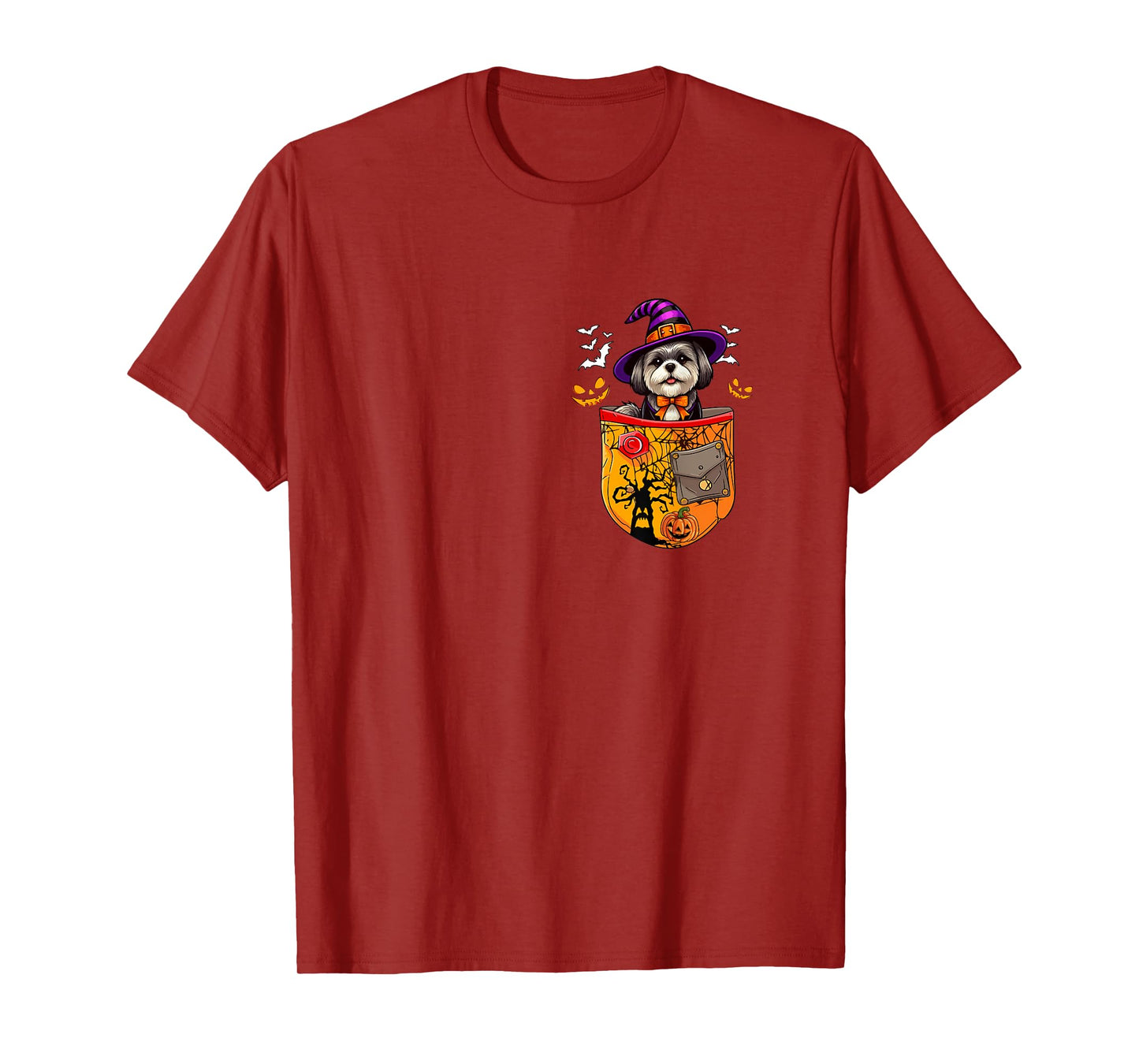 Shih Tzu As Witch in Pocket Halloween Dog Owner Family T-Shirt