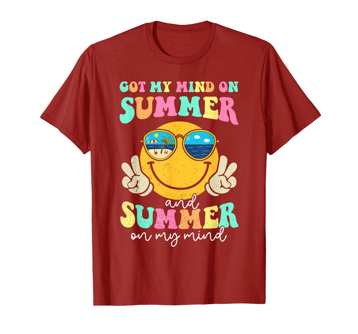 Groovy Happy Face Summer Vibes Got My Mind On Summer Teacher T-Shirt