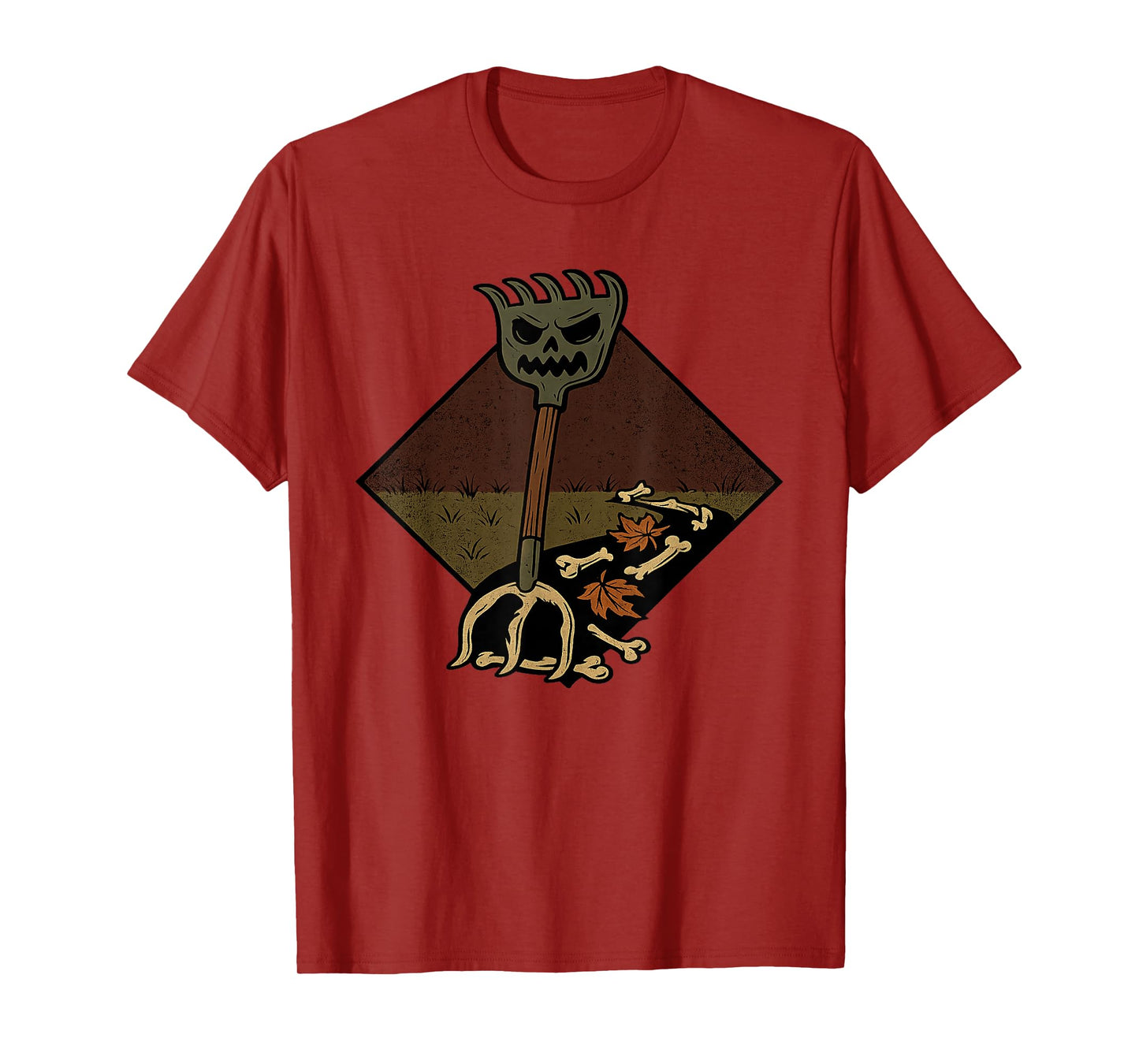 Spooky Skull Rake with Skeleton Leaves T-Shirt