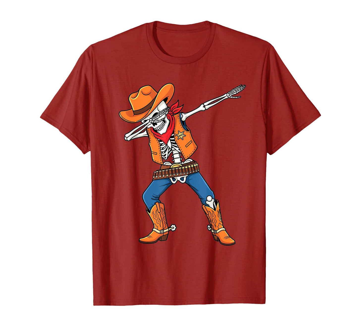 Dabbing Skeleton Sheriff Funny Cowboy Halloween Style T-Shirt