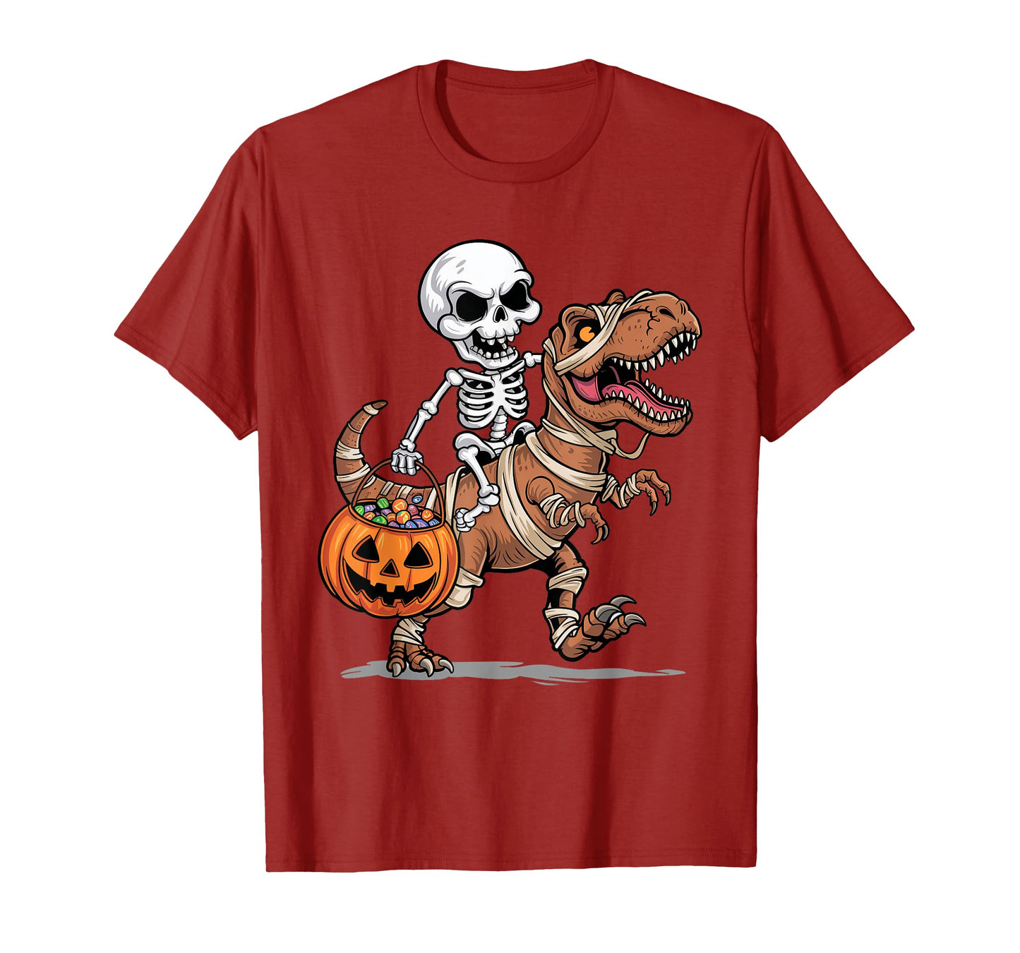 Skeleton Riding Mummy Dinosaur T Rex Toddler Kids Halloween T-Shirt