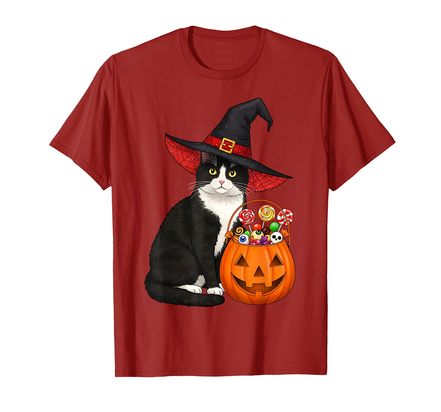 Tuxedo Witch Cat & Halloween Candy Basket for Men Women Kids T-Shirt