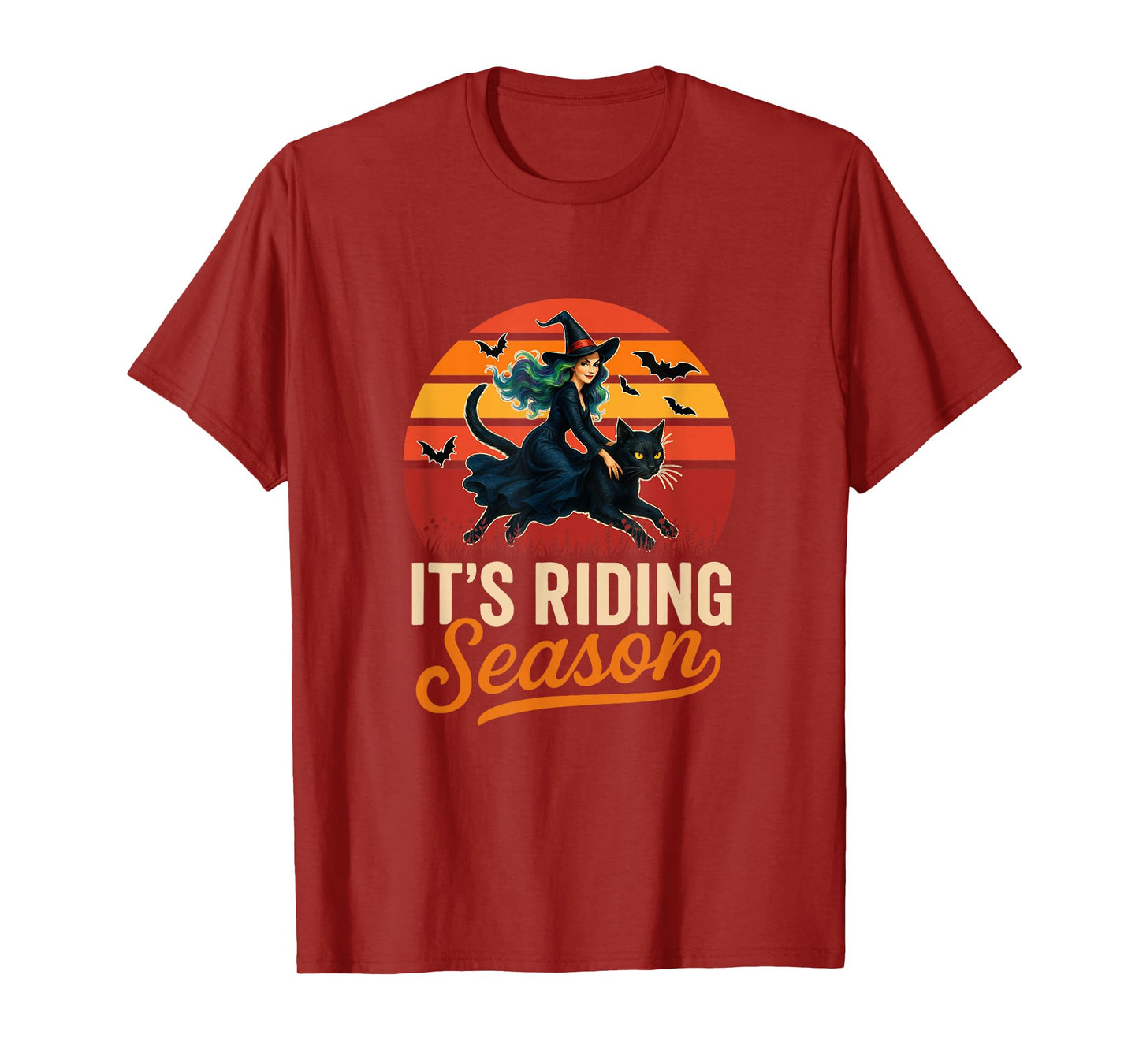 Vintage It's Riding Funny Season Halloween Witch Riding Cat T-Shirt