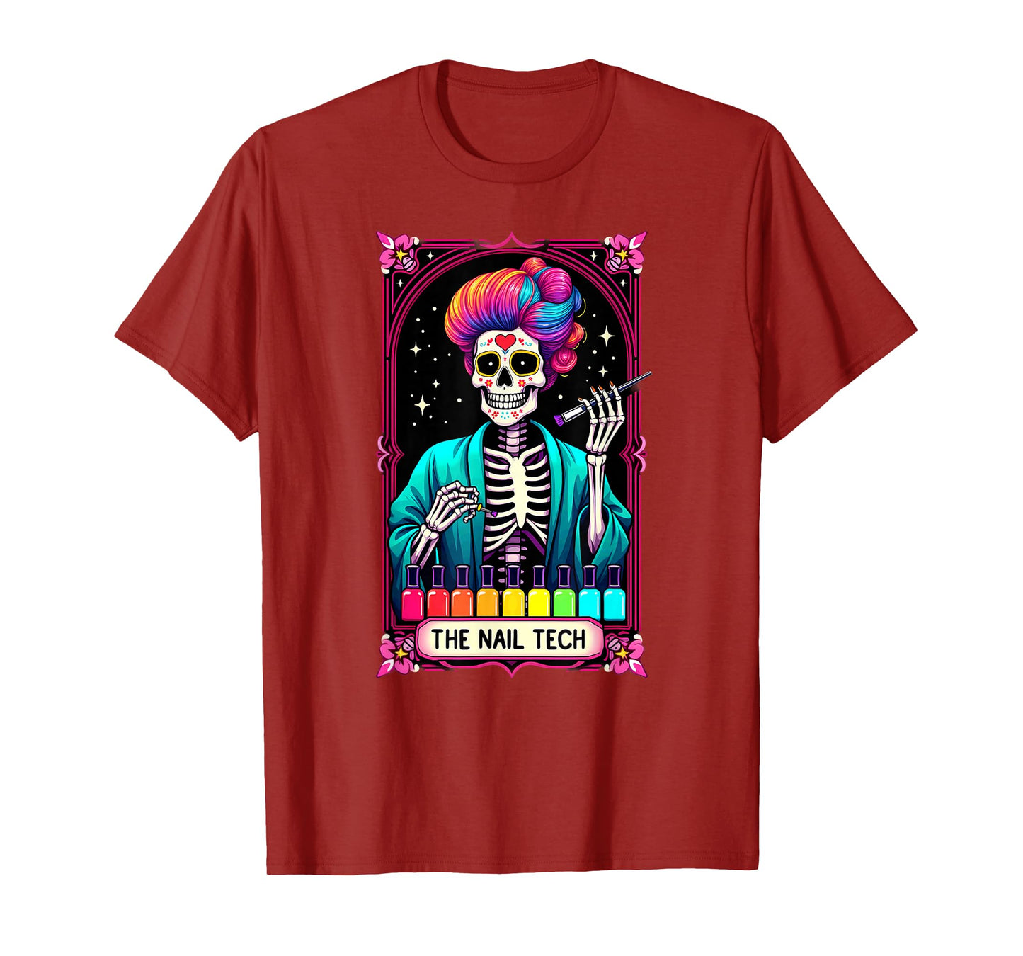 Tarot Card Nail Tech Skeleton Beautician Halloween T-Shirt