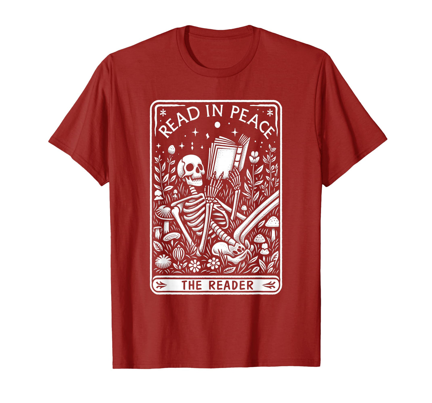 Read in Peace The Reader Skeleton Art T-Shirt