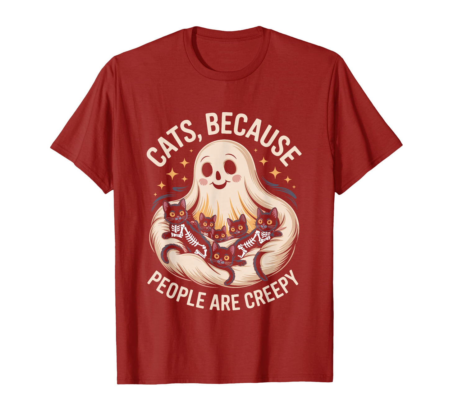 Cats Because People are Creepy Halloween Ghost Skeleton Cats T-Shirt