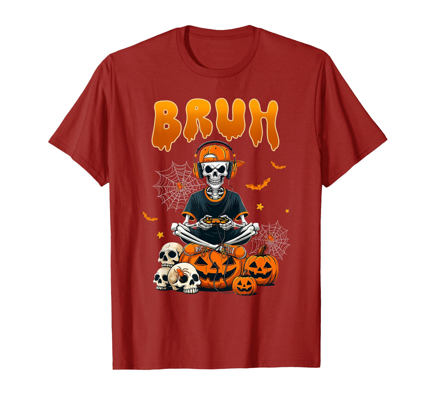 Bruh Skeleton Gamer Video Halloween Gaming Boys Men Kids T-Shirt
