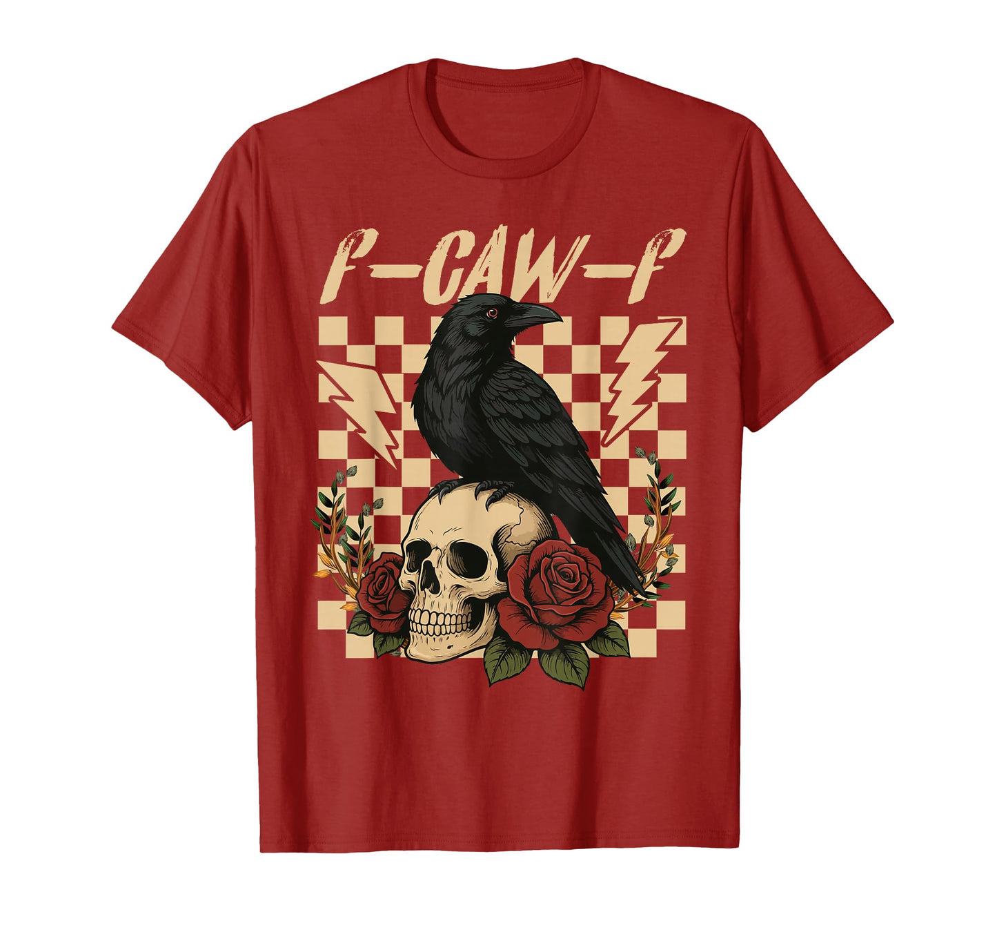 Halloween F Caw F Black Raven Bird F-Caw-F Crow Checkered T-Shirt