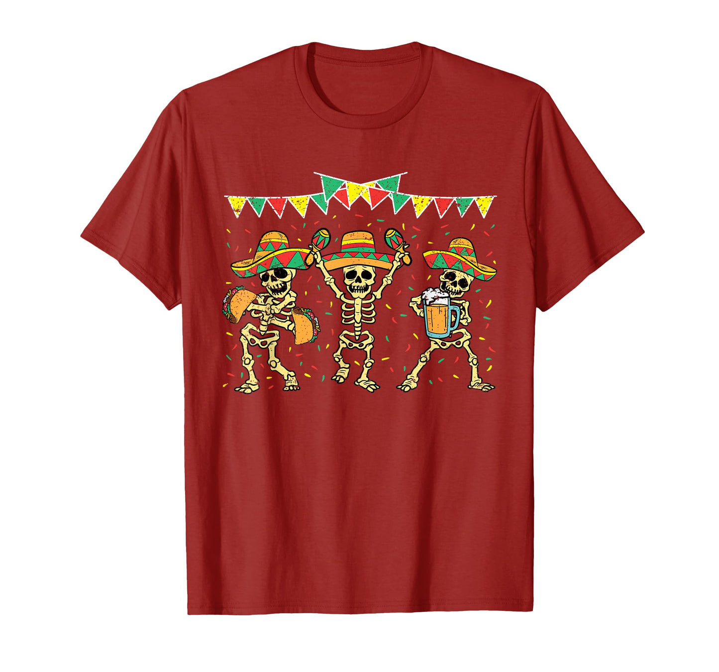 Mexican Skeleton Cinco De Mayo Funny Sombrero Baracas Fiesta T-Shirt