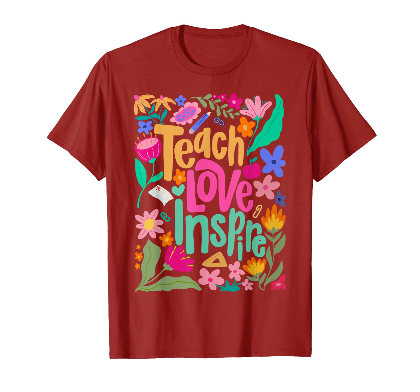 Teach Love Inspire Flower Teacher First Day Back To School T-Shirt