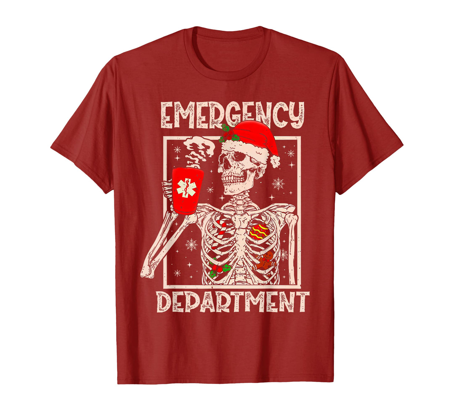 Emergency Department Skeleton Coffee ER Nurse Christmas T-Shirt