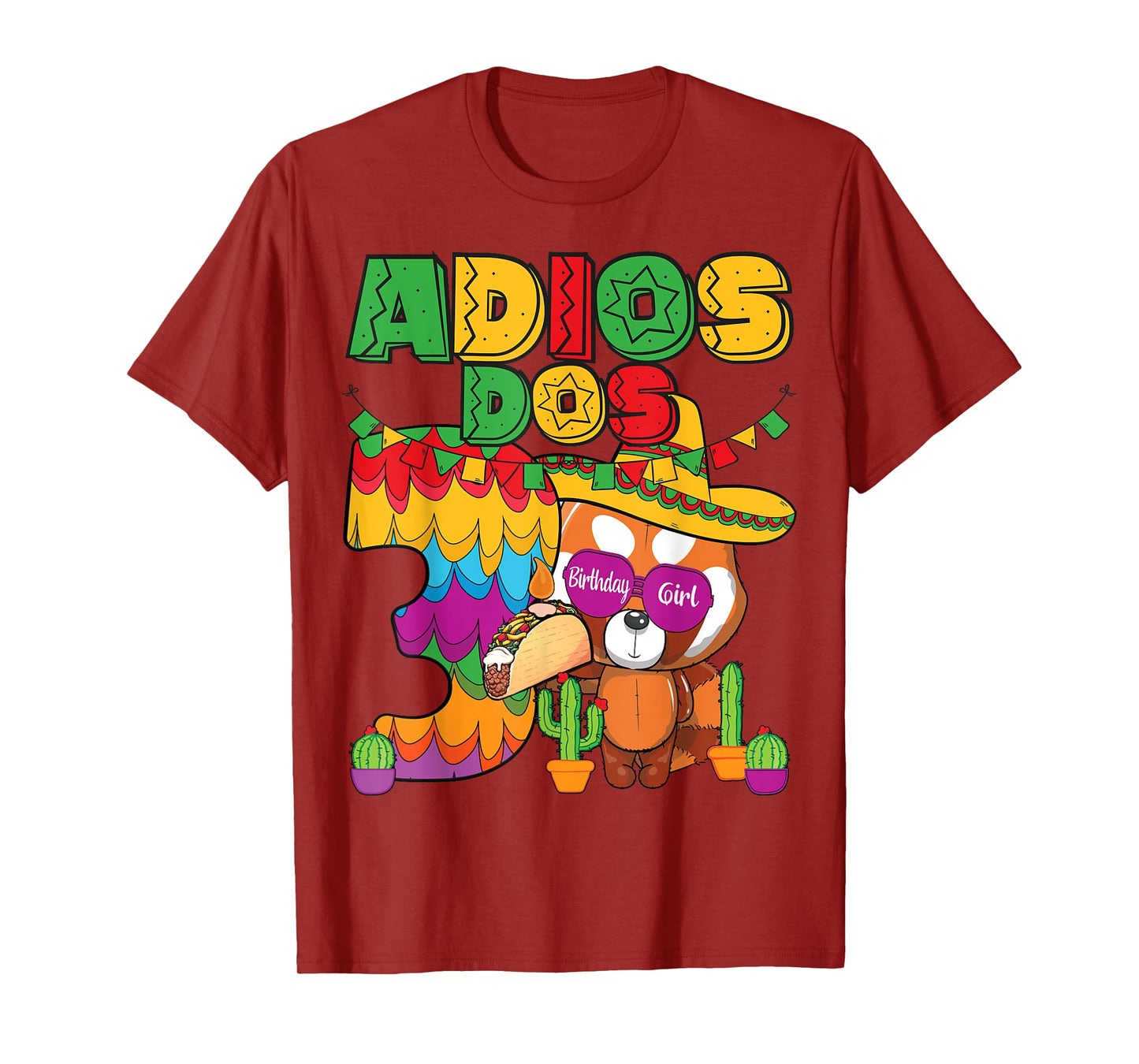 Adios Dos 3 Year Old Girls Birthday Mexican Fiesta Theme T-Shirt