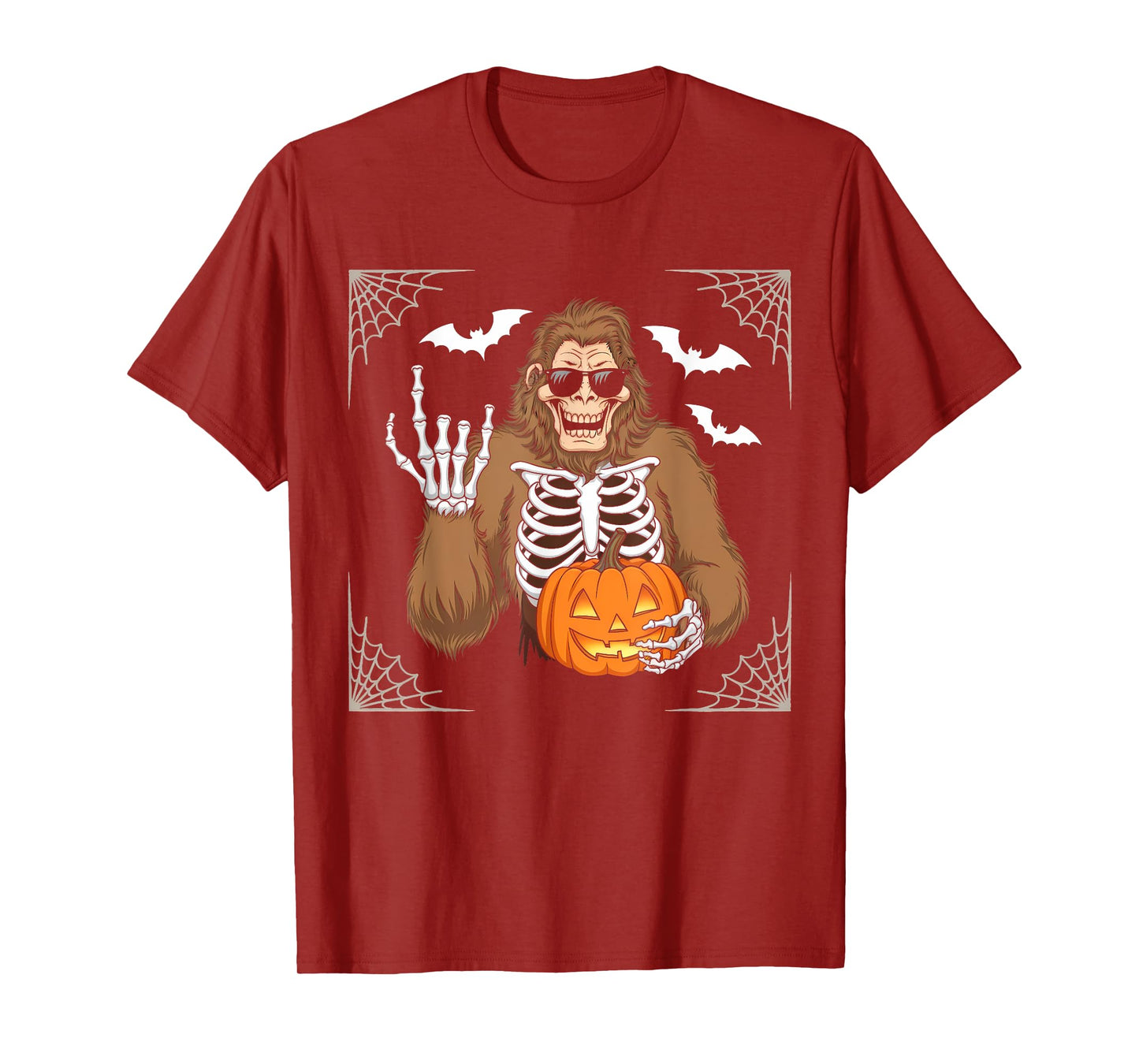 Spooky Bigfoot Jack O Lantern Skeleton Halloween Youths Men T-Shirt