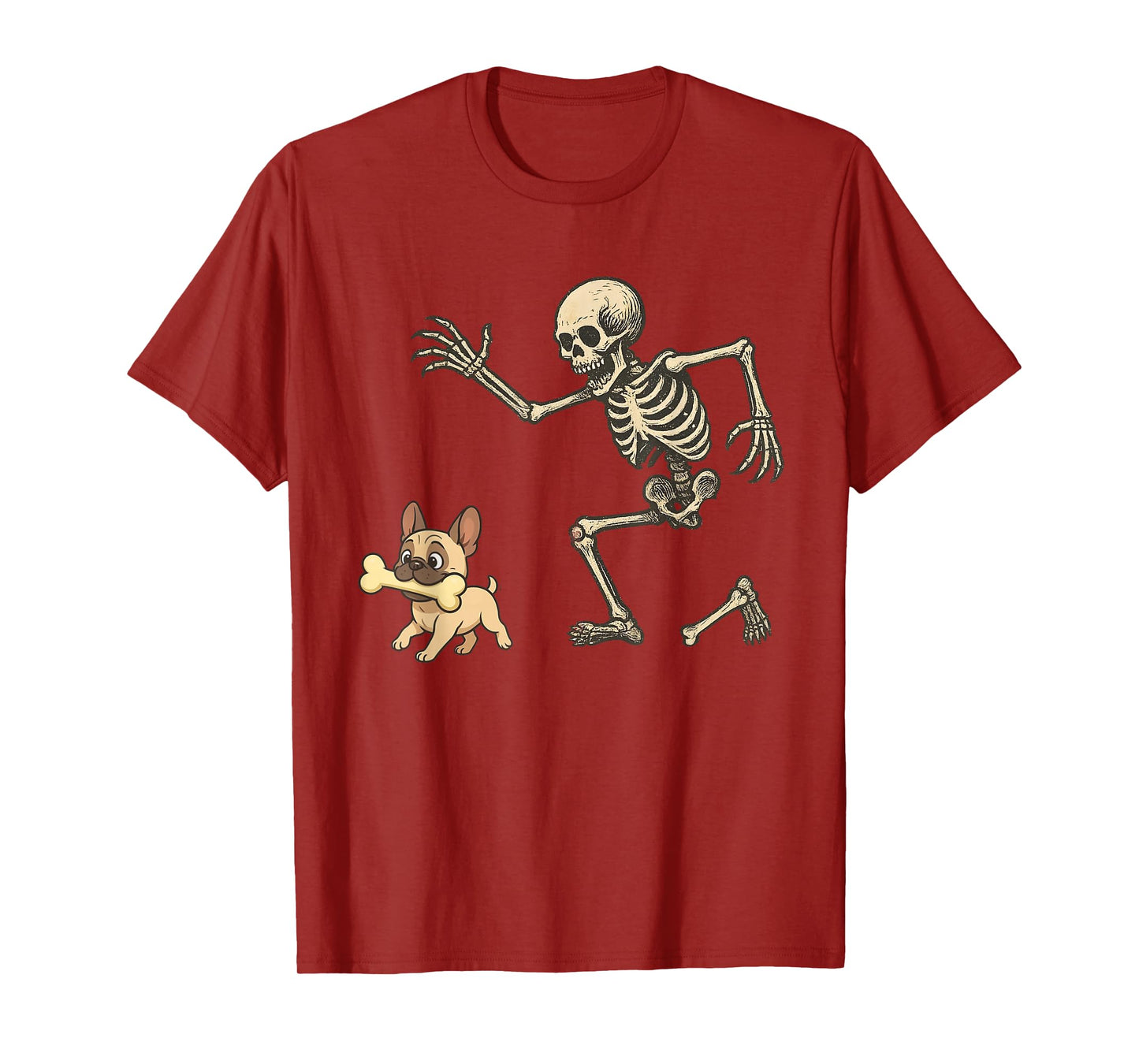 Funny Skeleton Chasing Frenchie Halloween Dog Men Women T-Shirt