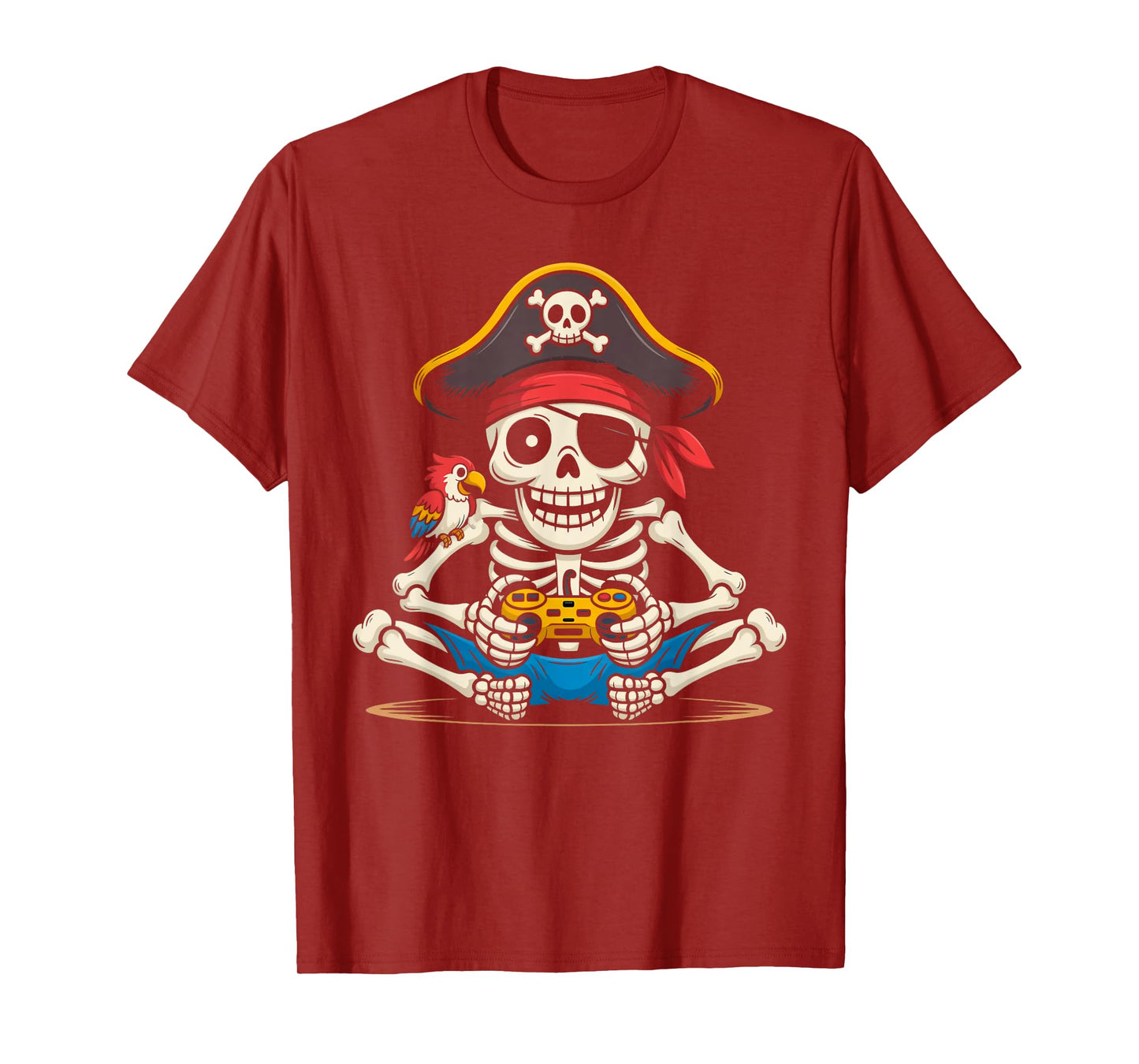 Pirate Skeleton Gamer Parrot Lazy Halloween Costume Kids T-Shirt