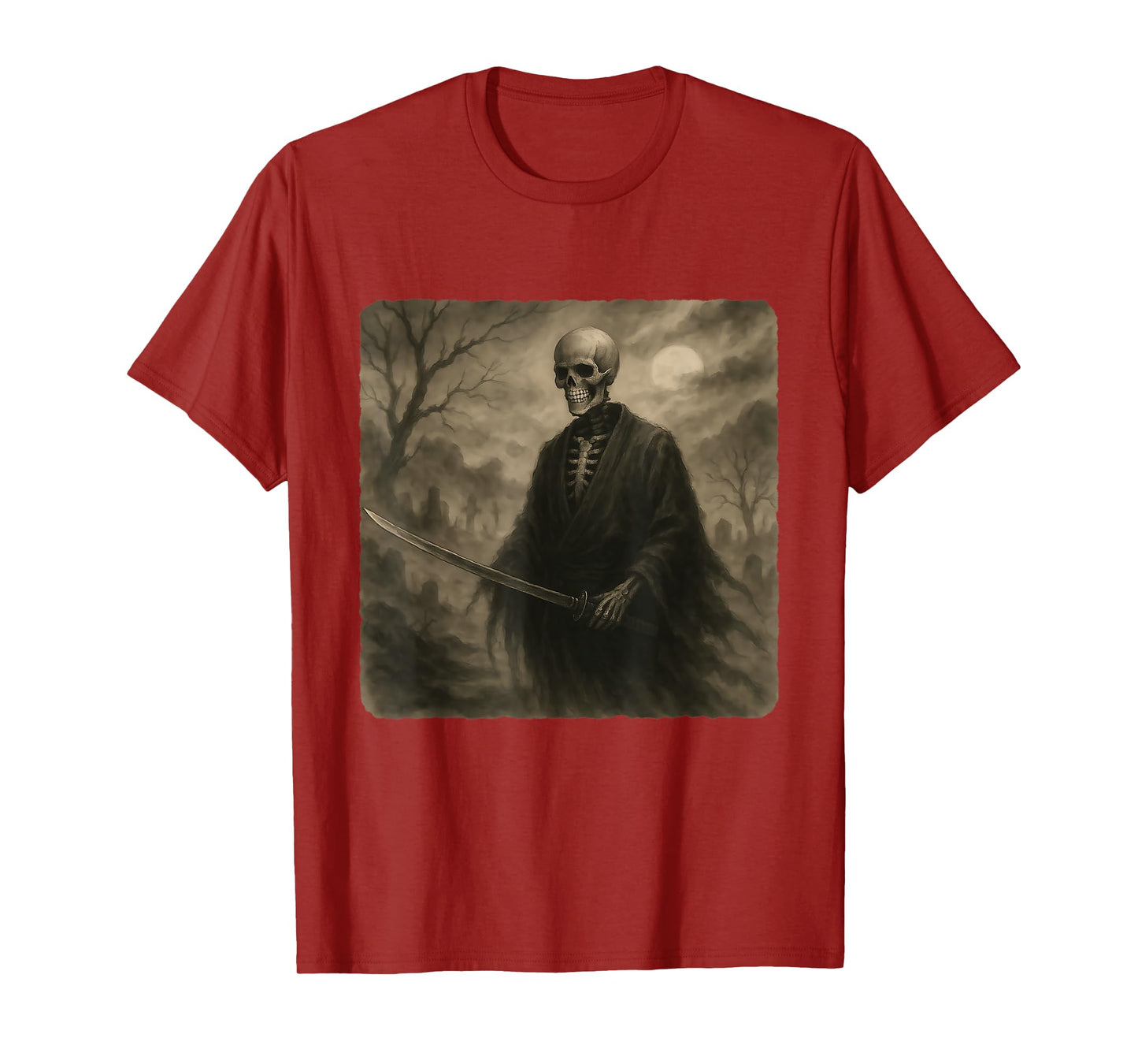 Skeleton Samurai Warrior Katana Kimono Zen Sumi-E Vintage T-Shirt