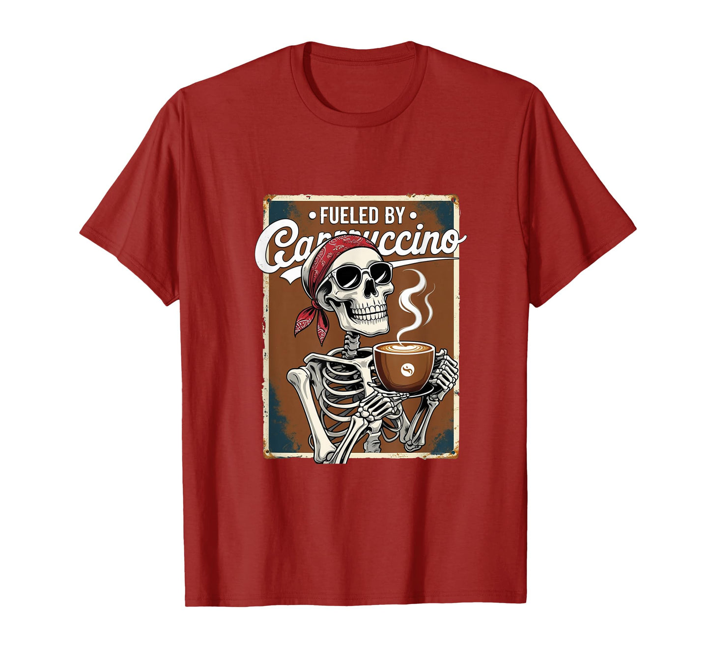 Playful Vintage Skeleton Fueled by Cappuccino Retro Design T-Shirt