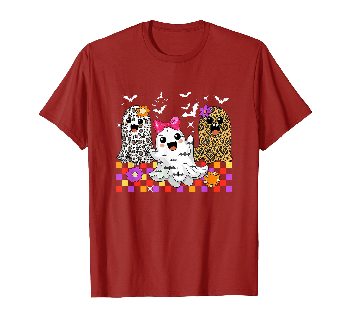 Three Cute Leopard Colorful Boos Bow Tie Halloween Girls T-Shirt