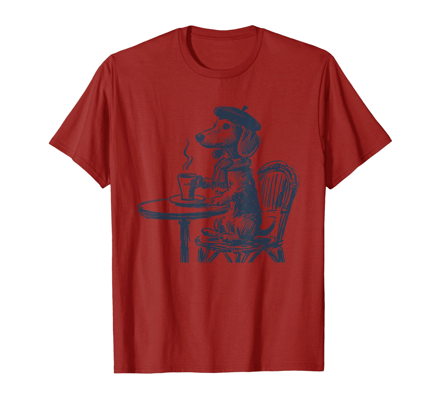 Dachshund Paris Cafe Beret Coffee Wiener Dog Doxie Weenie T-Shirt