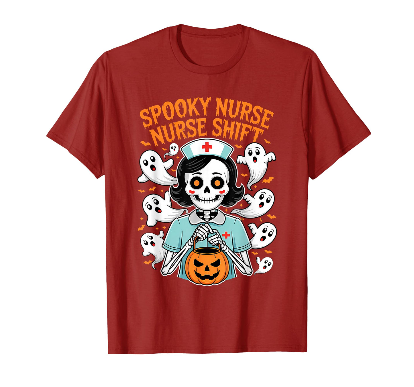 Spooky Nurse Shift Funny Nurses Ghosts Skeletons Halloween T-Shirt