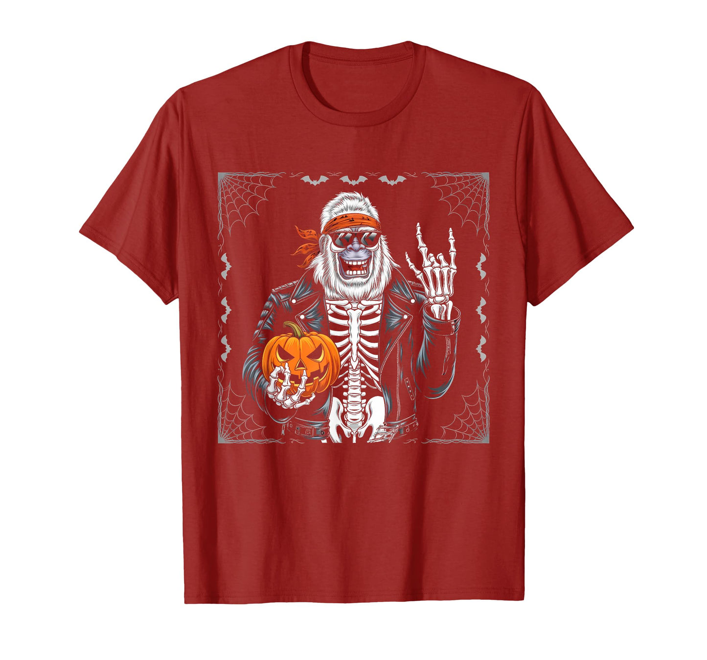 Spooky Bigfoot Jack O Lantern Skeleton Halloween Men Youths T-Shirt