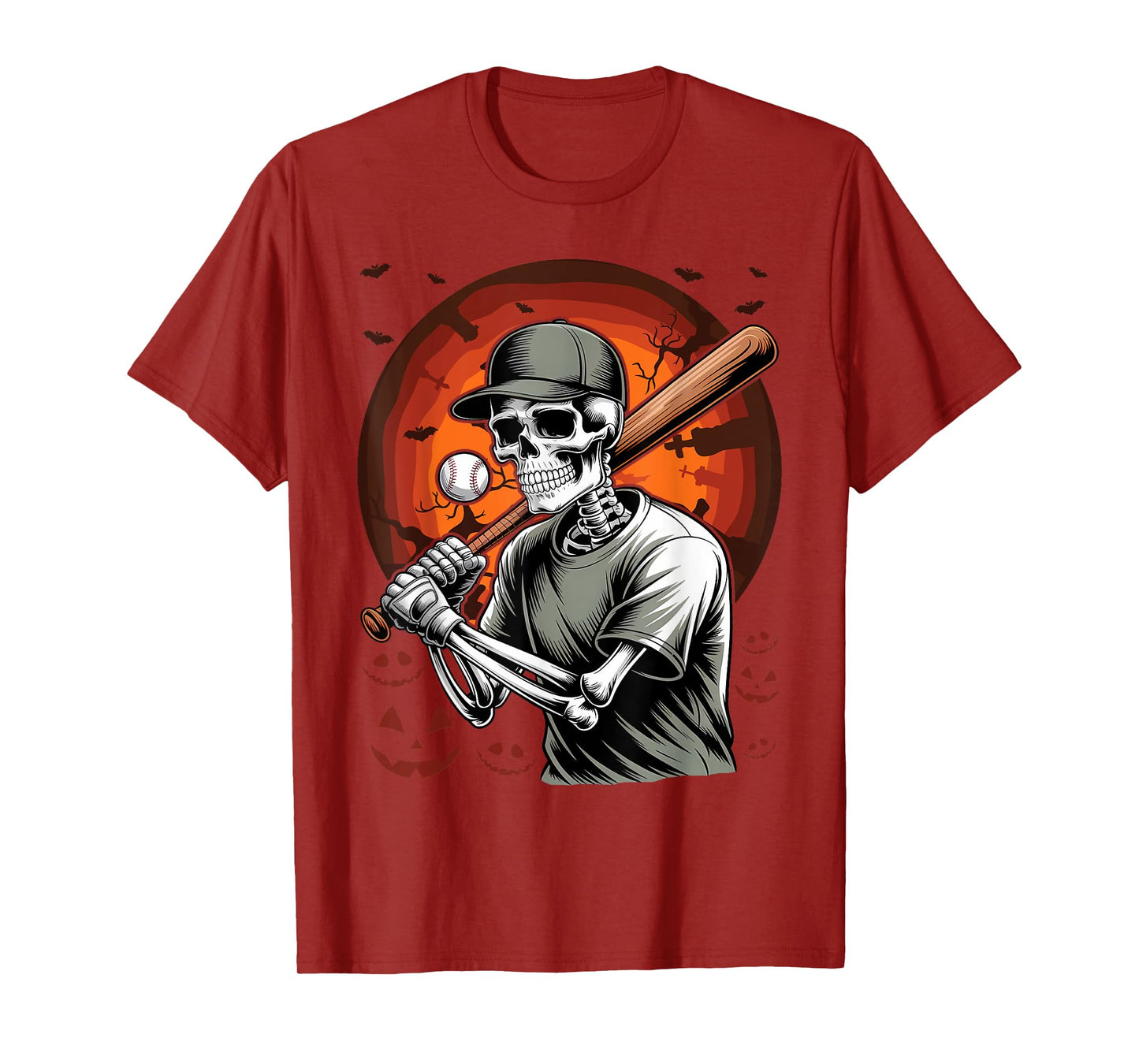 Skeleton Playing Baseball Halloween Skull Lover T-Shirt