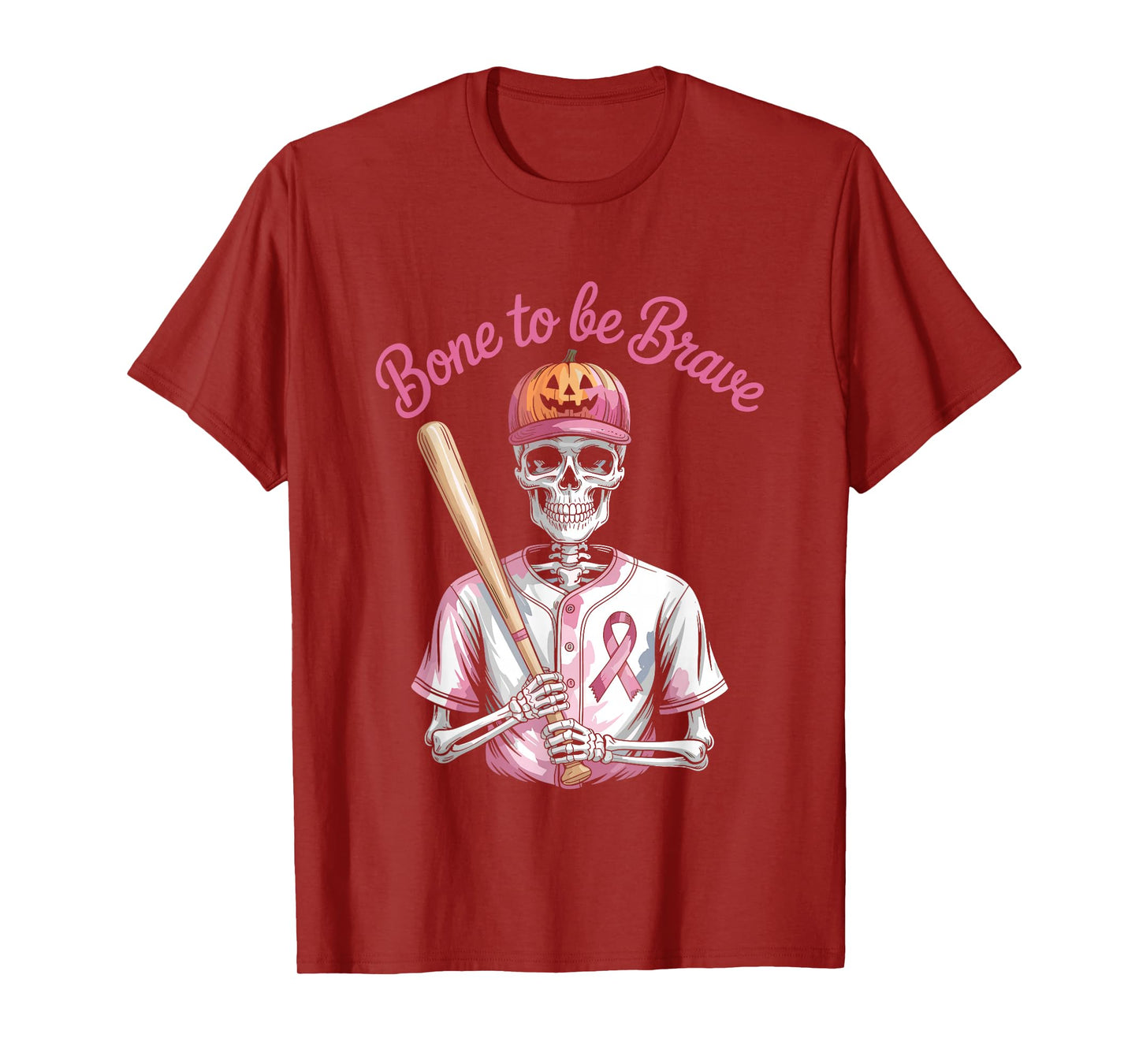Baseball Skeleton Fighter Halloween Breast Cancer Awareness T-Shirt