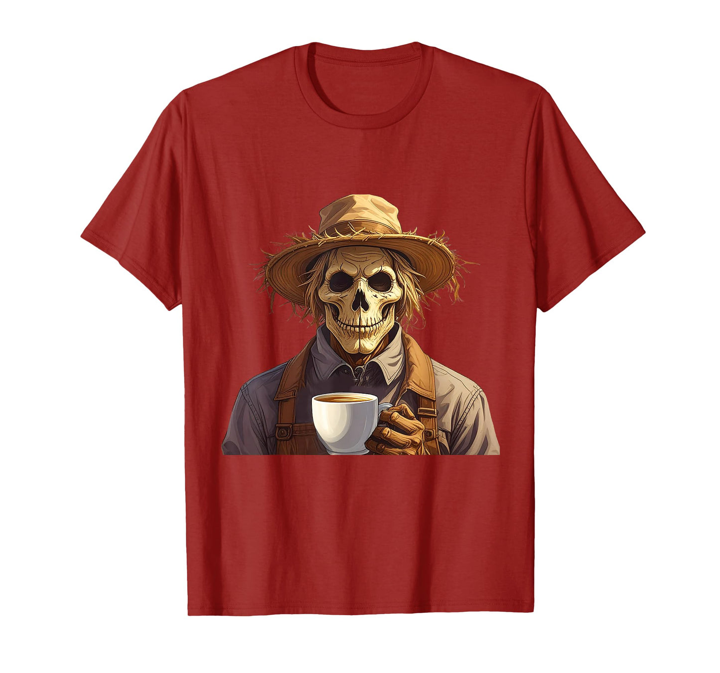 Scary Spooky Skeleton Scarecrow Coffee Lover Halloween Goth T-Shirt