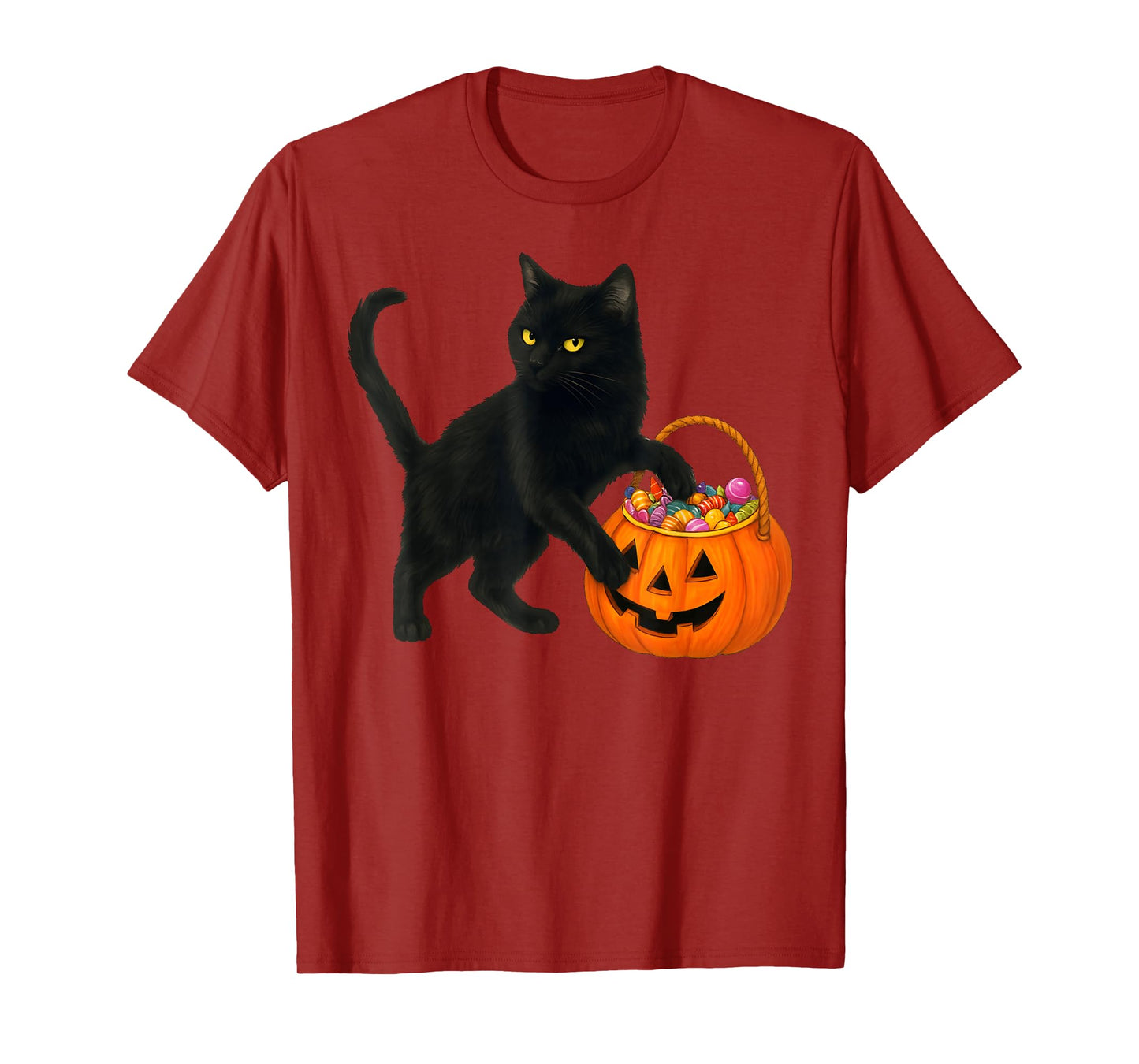 Black Cat & Halloween Candy Basket Men Women Kids Cat Lover T-Shirt