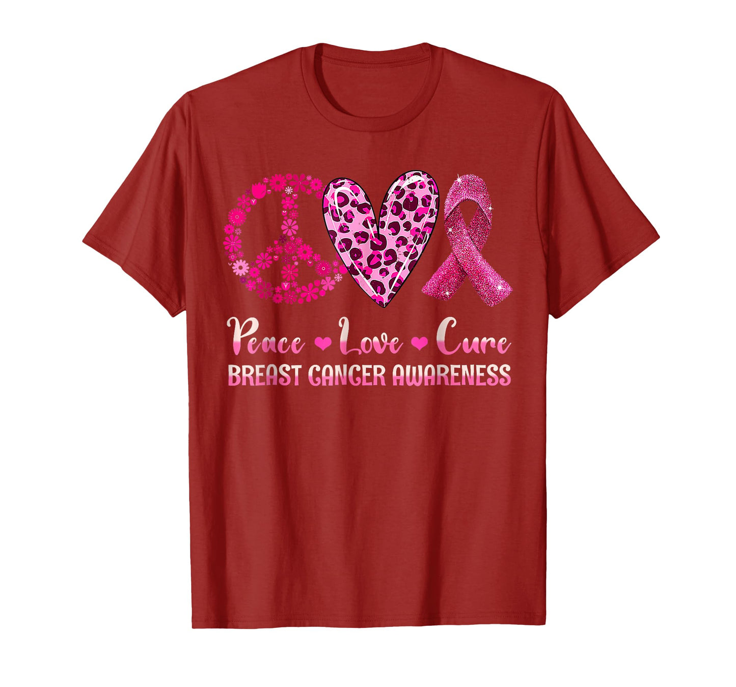 Peace Love Cure Pink Ribbon Breast Cancer Awareness T-Shirt