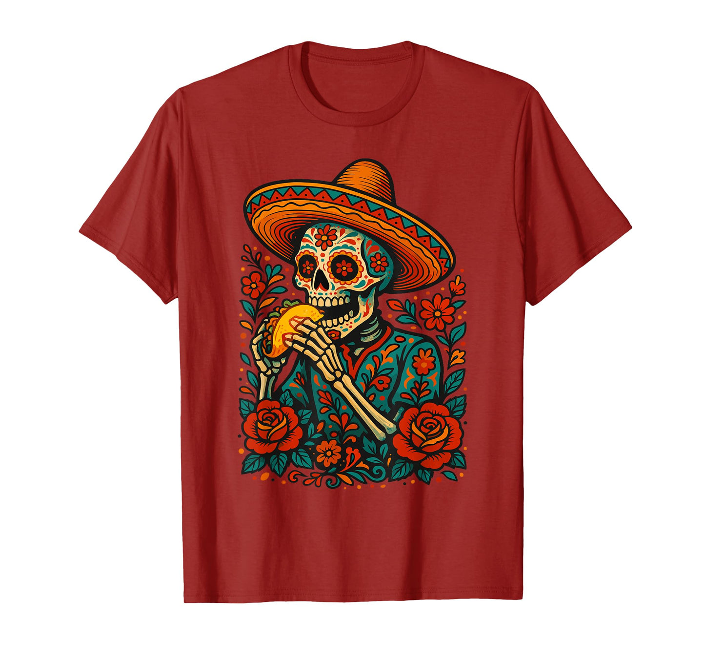 Funny Taco Skeleton Art Sombrero Mexican Food Humor T-Shirt