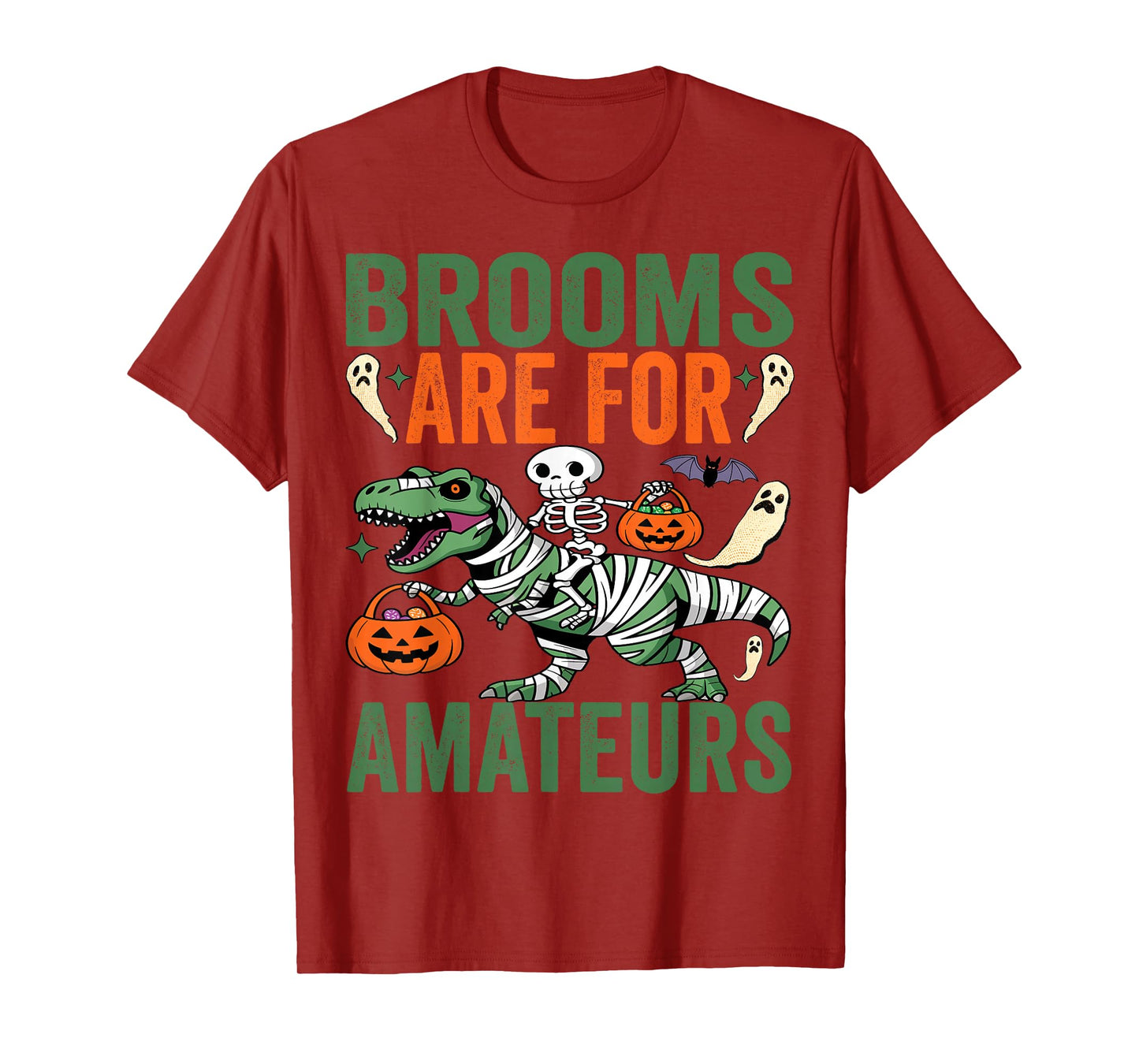 Brooms are for Amateurs Skeleton Riding T-rex Dinosaur Kids T-Shirt